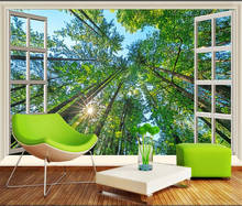 beibehang Large custom window outside the sun woods three-dimensional nature TV living room background decoration 2024 - buy cheap