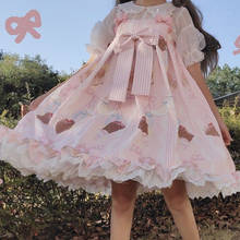Vestido de tirantes de Lolita JSK para niña, ropa de Lolita japonesa Kawaii para mujer, ropa de princesa para fiesta, cintura alta, con volantes, sin mangas, estampado Lolita 2024 - compra barato