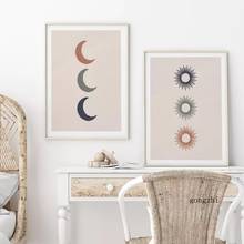 Póster bohemio de sol y luna para decoración del hogar, lienzo de Líneas geométricas abstractas, impresión nórdica, imágenes artísticas de pared para dormitorio de niña 2024 - compra barato