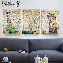 FULLCANG 5d diy diamond embroidery lovers Tree Classic Abstract Gustav Klimt triptych full square round drill decoration FC3058 2024 - buy cheap