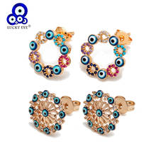 Pendientes pequeños de ojo de la suerte para mujer y niña, joyería de moda, azul, turco, mal de ojo, BE128 2024 - compra barato