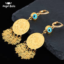 Oman Coin Allah Earrings Arabic Muslim Gold Color Crystal Circle Drop Earrings Women Religious Islam Islamic Hamsa Hand Jewelry 2024 - buy cheap