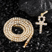 Льдом АНК крест кулон ожерелье короткая цепочка ожерелье для женщин в стиле хип-хоп ювелирные изделия для мужчин теннис цепи, модное, с застежкой, подарок 2024 - купить недорого