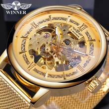 Winner Brand Mens Mechanical Wrist Watch Fashion Business Golden Skeleton Stainless Steel Mesh Band Male Automatic Clock Relogio 2024 - buy cheap