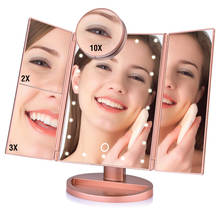 Espelho para maquiagem com led, 22 lâmpadas, 3 espelhos dobráveis, ajustável, maquiagem 1x/2x/3x/10x, espelhos de aumento 2024 - compre barato