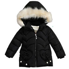 Casaco quente de inverno para meninas, jaqueta de pele com capuz, roupas para crianças, traje de neve com laço, uso externo e casaco, blusa de bebê, novo, 2019 2024 - compre barato