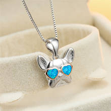 Charm Silver Color Chain Necklace Female Cute Small Dog Pendant Necklace White Blue Opal Heart Stone Necklaces For Women Jewelry 2024 - buy cheap