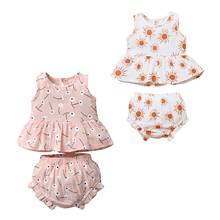 2021 New Summer 0-18M Baby Girl Daisy/Sun Print 2Pcs Set Ruffled Sleeveless Top+Shorts Infant Newborn Pink/White Toddler Clothes 2024 - buy cheap