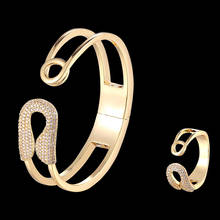 zlxgirl bridal jewelry Luxury open ended bangle and ring jewelry set brand zircon micro pin shape women wedding bangle gifts 2024 - buy cheap