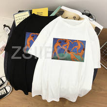 Estética engraçada com pintura a óleo, camiseta feminina casual, de manga curta, moderna e solta para o verão 2024 - compre barato