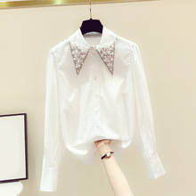 Beaded White Women Shirts Loose Solid Elegant Office Lady Outwear Tops 2024 - buy cheap
