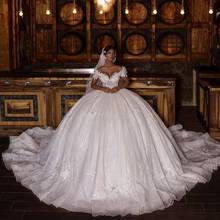 Женское свадебное платье с длинным шлейфом, белое платье с блестками и бисером, роскошное бальное платье Дубая, 2021 2024 - купить недорого