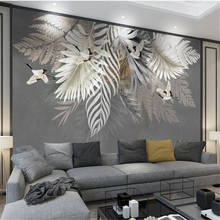 Personalizado 3d foto mural auto adesivo papel de parede decoração pintados à mão nordic planta folhas guindaste arte tv fundo da parede 2024 - compre barato