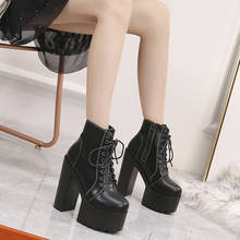 2020 Fashion Autumn Women Ankle Boots Leather Black Female High Heels Shoes Ultra High Platform Heels Round Toe Lady Shoe 2024 - buy cheap