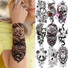 Tatuaje temporal de ojos 3D de demonio para mujeres, hombres, niños, dragón, serpiente, Calavera, Panda, Lobo, rosa roja, tatuaje falso, pegatina de tatuaje Tribal negro 2024 - compra barato