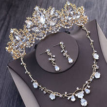 Conjunto de joias nupcial de ouro luz barroca, acessório para vestido de casamento, com tiaras, coroa, strass, brincos 2024 - compre barato