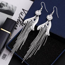 Silver Color Women Earrings Full Crystal Long Tassel Pendant Earrings for Wedding Drop Earing Brinco Fashion Jewelry Gifts 2024 - buy cheap