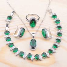 2020 New Green Crystal Silver Color Jewelry Set  Women Engagement Gift With Bracelet Necklace Pendant Earrings Ring 2024 - buy cheap