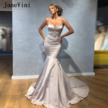 JaneVini 2020 Arabic Sexy Mermaid Long Evening Dresses Strapless Sparkly Beading Sleeveless Satin Court Train Women Formal Gowns 2024 - buy cheap