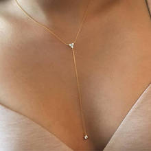 Collar de plata de ley 925 auténtica para mujer, cadena larga simple, colgante triangular redondo de cz, con forma de Y, diseño delicado 2024 - compra barato