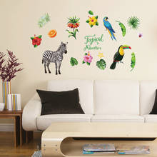 Adesivo de parede de animais para decoração, papagaio zebra, plantas tropicais, animais, decoração para casa, safari, mural artístico, diy, quarto de criança, decalque de parede 2024 - compre barato