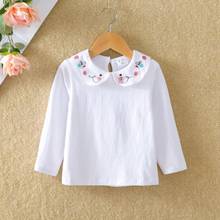 2022 Girls T-shirts Long Sleeve White T shirt Floral Peter Pan Collar Baby Toddler Girl Shirts Kids Clothes JW6690 2024 - buy cheap