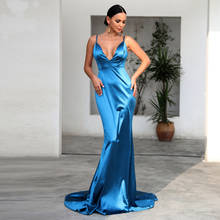 Summer Maxi Dress Women Blue Sexy Deep V-Neck Sleeveless Spaghetti Strap Backless Bodycon Long Sundress Elegant Party Vestidos 2024 - buy cheap