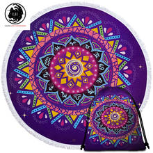 Zodiac Mandala by Lionhearts Large Beach Towel Purple Round Towel for Adult Bohemian Bath Toalla Flower Summer Blanket 150cm 2024 - buy cheap
