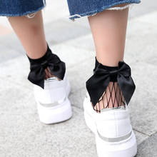 Calcetines cortos de malla negra para mujer, medias de rejilla con lazo, 6 colores, moda 2020 2024 - compra barato