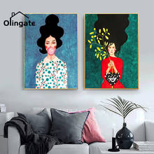 Fashion Nordic Figure Canvas Poster Vintage Abstract Girl Hair Flower Women Wall Art One Piece Wall Art Home Living Room Decor 2024 - buy cheap
