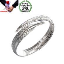 OMHXZJ Wholesale Retro Fashion Sweet Woman Girl Gift Angel Feather 999 Sterling Silver Cuff Bracelet Bangle Open Adjustable SZ80 2024 - buy cheap