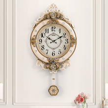 TUDA European Style Home Living room Oversized Round Mute Wall clock European Style Carved Golden Flower Retro Swing Clock 2024 - buy cheap