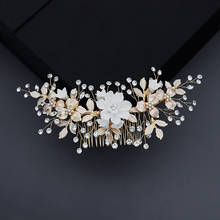 Floralbride Handmade Golden Crystal Rhinestone Pearls Ceramic Flower Leaf Bridal Hair Comb Weding Hair accessories Women Jewelry 2024 - buy cheap