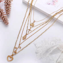 Vintage Multilevel Necklaces For Women Boho Gold Color Leaves Cross Rose Hand Eyes Palm Heart Shaped Pendant Necklace Jewelry 2024 - buy cheap
