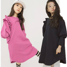 Ropa de regreso a la escuela para niñas, vestido de otoño para adolescentes, sudaderas con manga de linterna, vestido negro púrpura 2024 - compra barato