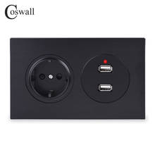 Coswall-tomada de parede 16a, painel de metal, alumínio, preto, padrão europeu, com porta de carregamento usb duplo, a, saída r12 series 2024 - compre barato