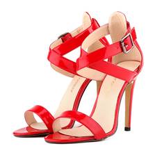 LOSLANDIFEN-zapatos de tacón fino con punta abierta para mujer, calzado Sexy de charol, 11 CM, 102-4PA 2024 - compra barato