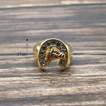 HIP Hop Rhinestone Pave Iced Out Bling Gold Color Stainless steel Horse Head Ring for Men Rock Jewelry 2024 - buy cheap