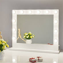 Espelho de maquiagem cômoda com iluminação led, 12 lâmpadas led branco tipo hollywood, para pendurar na parede ou suporte, espelho de beleza 2024 - compre barato