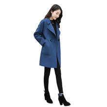 Abrigo de lana de estilo coreano para mujer, abrigo de lana largo medio, holgado, fino, de talla grande, con doble botonadura, nuevo de 2020 2024 - compra barato