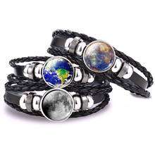 Solar System Punk Bracelet Sun Jupiter Earth Moon Mercury Glass Cabochon Bead Black Leather Woven Bracelet Outer Space Jewelry 2024 - buy cheap