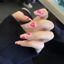 Pure color with rose red love pattern fake nails Japanese Middle-long size lady full nail tips cartoon false nails with glue 2024 - buy cheap