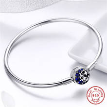 Pulseira genuína s925 de prata, lua azul, estrela, cz, pulseira 100%, prata esterlina 925, joias originais de mulher, pulseira de enfeite, presente de luxo faça você mesmo 2024 - compre barato