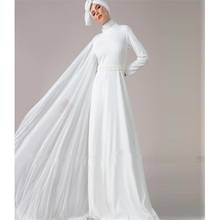 Мусульманское арабское свадебное платье, настраиваемый цвет, Кружевная аппликация, повязка на голову, длинный рукав, ТРАПЕЦИЕВИДНОЕ свадебное платье 2024 - купить недорого