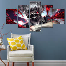 Cuadro sobre lienzo para pared, marco decorativo para el hogar, 5 piezas, póster de Anime Ken Kaneki Tokyo Ghoul, estilo de estampado moderno HD 2024 - compra barato