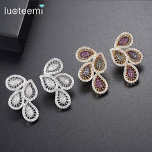 LUOTEEMI Luxury Rainbow Multiple Color Stud Earring for Women Cute Leaf AAA Cubic Zirconia Wedding Jewelry for Bridal 2024 - buy cheap