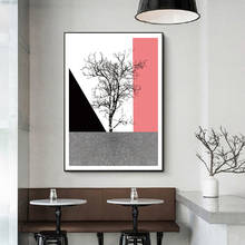 Impresiones artísticas de pared en rosa y negro, pinturas en lienzo, carteles geométricos de árbol abstracto, impresiones artísticas de pared, decoración del hogar para sala de estar 2024 - compra barato