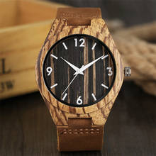 Retro Wood Stripes Round Dial Men's Quartz Wrist Watch White/Black Analog Display Male Wooden Genuine Leather Timepiece Gifts 2024 - buy cheap