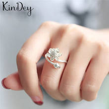 Kindey Fashion Silver Color Lotus Flower Rings For Women Vintage Female Finger Ring Jewelry Girls Gift 2024 - buy cheap