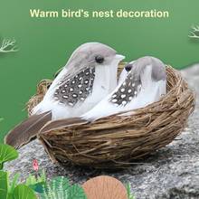 Пластиковое украшение для птиц из пенькового пера, реалистичное долговечное Птичье гнездо, миниатюрные фигурки для украшения птиц для вечеринки 2024 - купить недорого